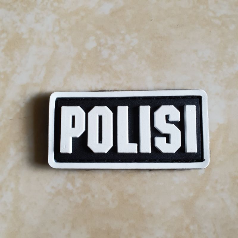 patch rubber logo tulisan polisi kecil 6 x 2 / polri / police / tempelan emblem karet velcro