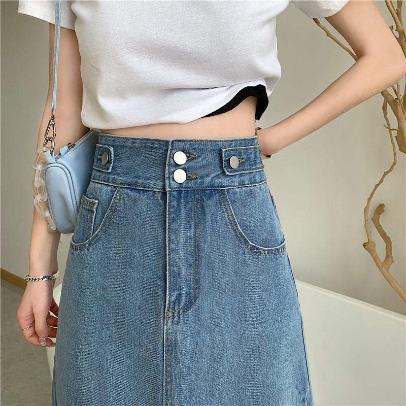 A-Line Rok Jeans Wanita Highwaist Rok Denim Korean Style