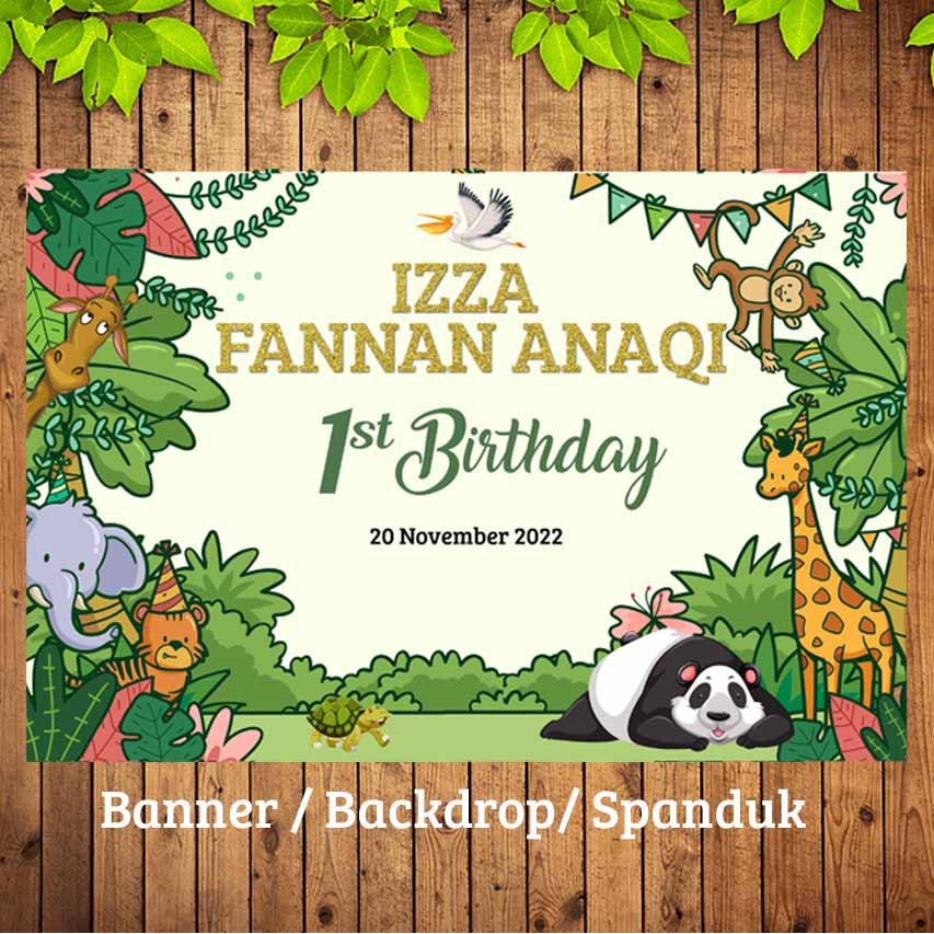 Zoo/Kebun Binatang/Backdrop ulang tahun,Banner, Spanduk custom, Banner happy birthday,Spanduk,Spandu