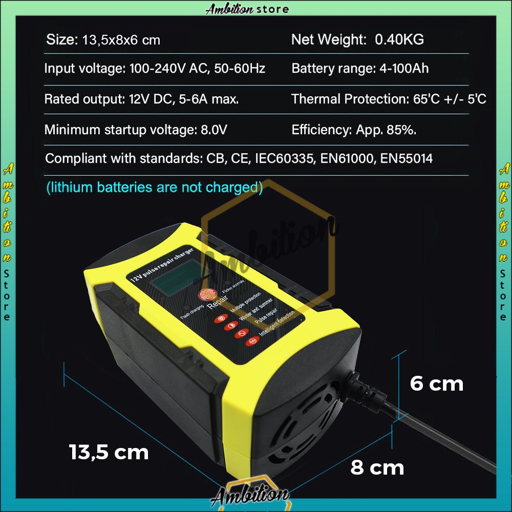 Venus Intelligent Battery Charger Aki Mobil 12V6A - 𝐂𝐚𝐬 𝐀𝐤𝐢 𝐌𝐨𝐛𝐢𝐥 𝐌𝐨𝐭𝐨𝐫 𝟏𝟐𝐕 𝟔𝐀 Pulse Repair battery Automatic smartcharger