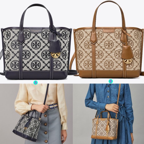 Authentic Tory Burch T Perry Monogram Small Tote Bag Triple Compartment