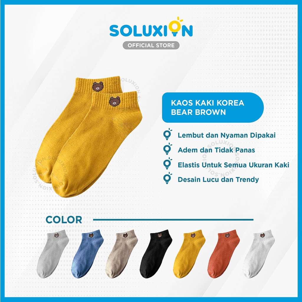 Kaos Kaki Korea Pendek Socks Bear Motif Cute Kos Kaki Kasual Dewasa Polos Kaus Kaki Ankle Anak Wanit