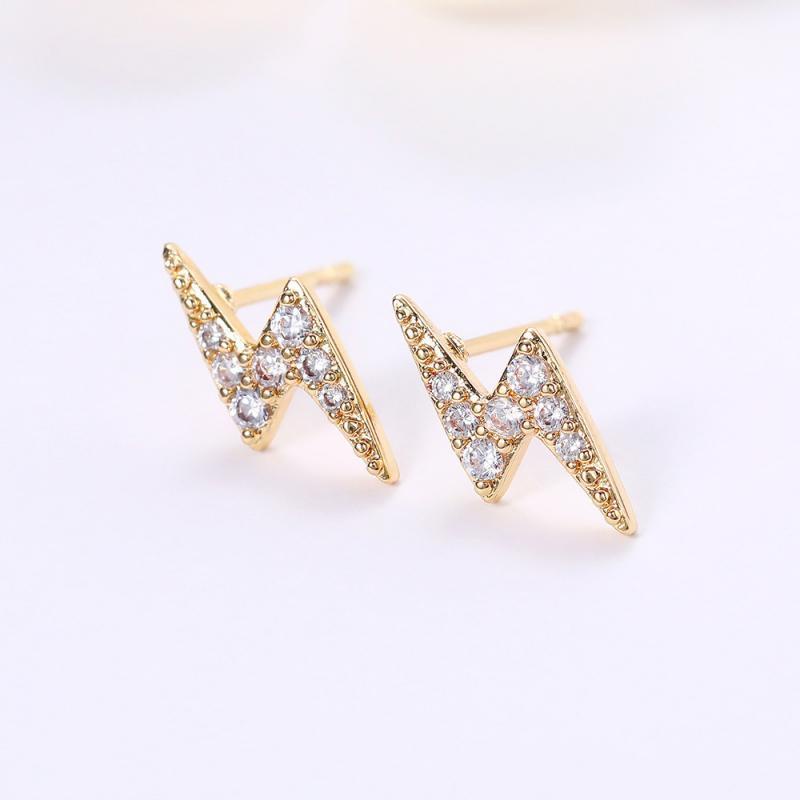 Anting Stud Zircon Bentuk Petir Mini Gaya Hip Hop Untuk Pria