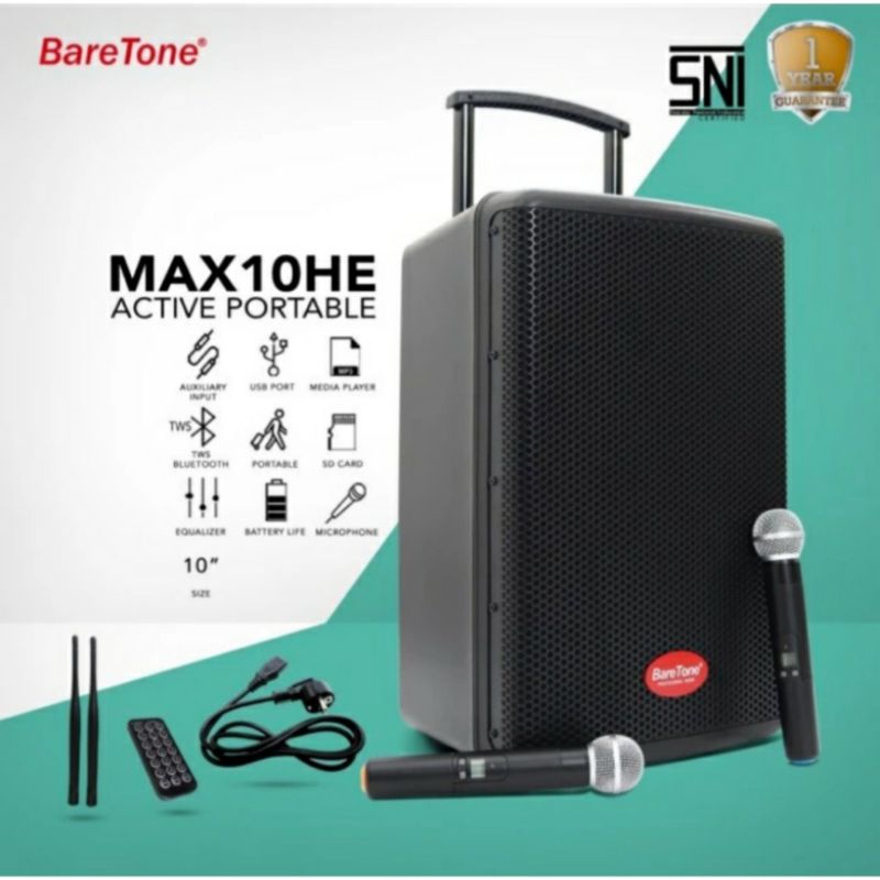 speaker portable 10 inch original baretone max10he usb bluetooth mp3 speaker karaoke original