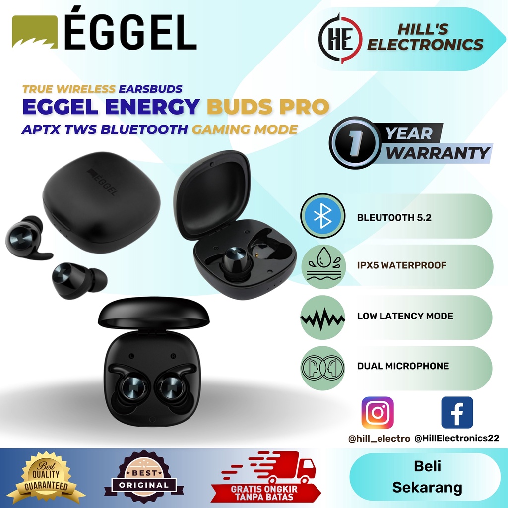 Eggel Energy Buds Pro Wireless Headset TWS AptX Bluetooth Earphone Gaming Mode
