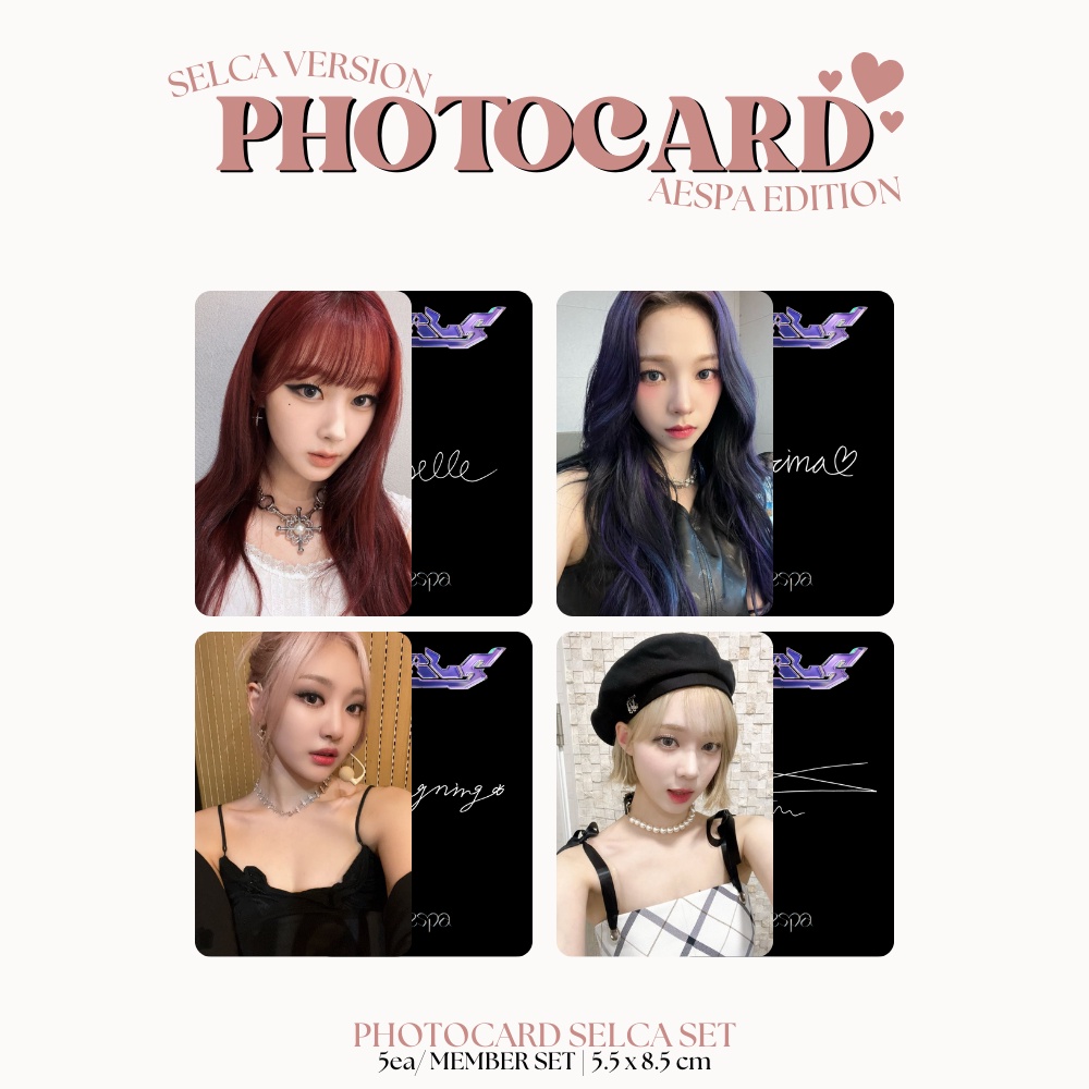 PHOTOCARD AESPA SELCA SPICY 2SISI (ISI 5 PCS + LAMINASI 2 SISI) TANDA TANGAN TTD KPOP IDOL KOREA PREMIUM MURAH UNOFFICIAL WINTER KARINA NINGNING GISELLE READY STOCK !