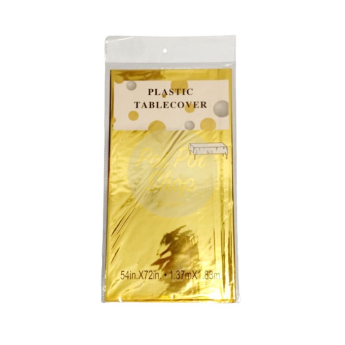 

Taplak Meja Plastik Metalik Polos Plastic Table Cover Glossy Ultah - gold