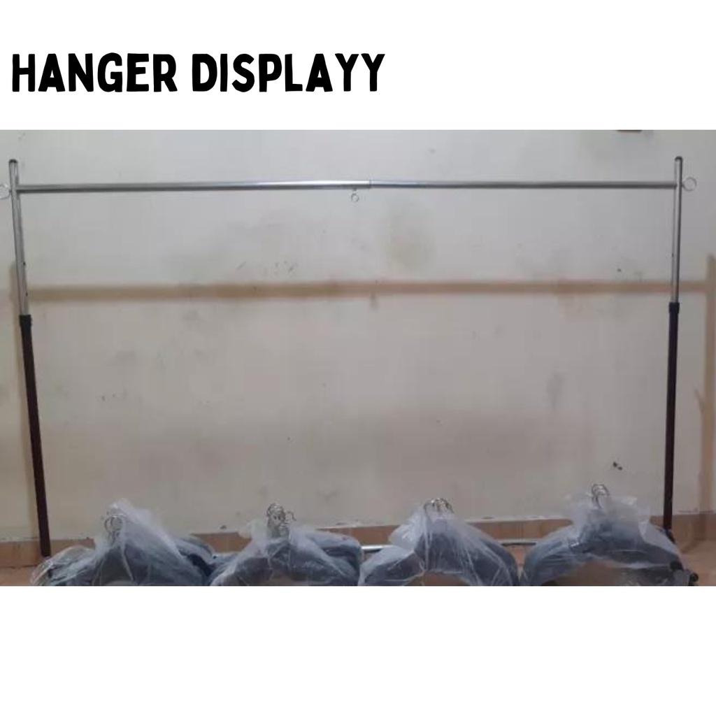 Hanger Gawang Baju Tarik Tengah Pipa Bulat Bahan Besi Chrome (Lebar +/- 150 cm x Tinggi 150cm)