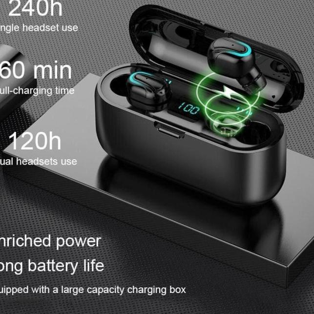 TWS HBQ Q32 Earphones Bluetooth 5.0+EDR Bass Stereo IPX5 Anti Air - F9 Black