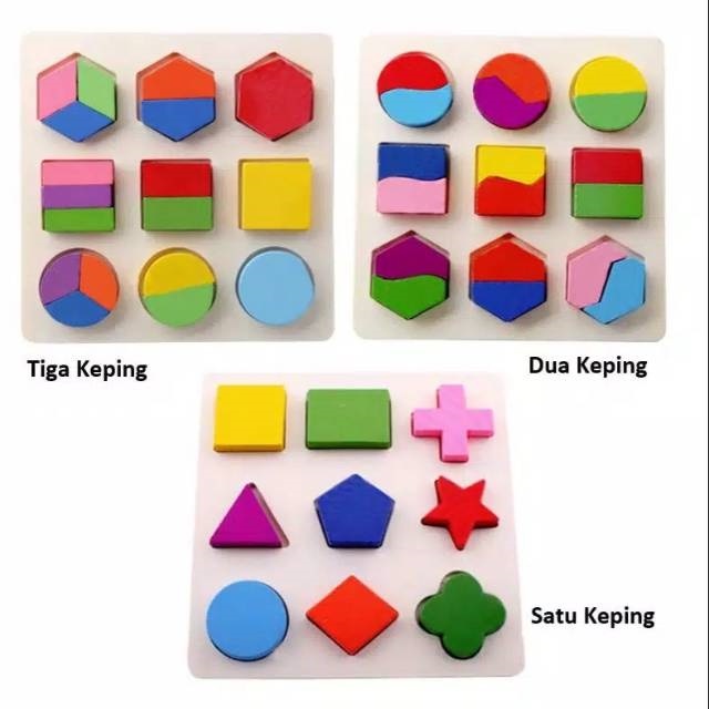 Puzzle Pazel Pazle Pusel Puzle Puzel kayu 3D Geometri - mainan edukasi montessori anak perempuan laki-laki balita