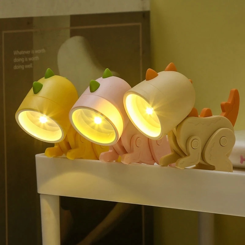 Lampu Meja Led Lipat Mini Bentuk Dinosaurus Kreatif DIY