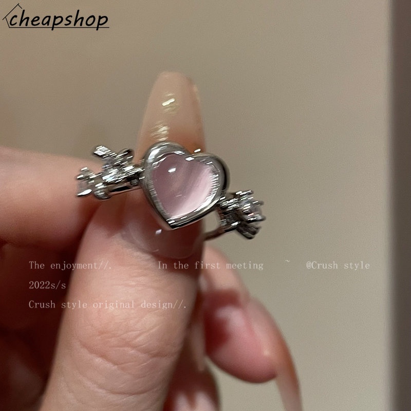 IFYOU Cincin Silver Hias Batu Opal Pink Gaya Vintage Untuk Wanita