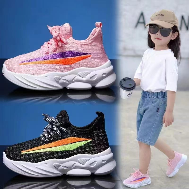 GROSIRTAS LV0196 Sepatu Sneakers Anak Anak Garis 2 Warna Import/Sepatu Olahraga Tali Anak