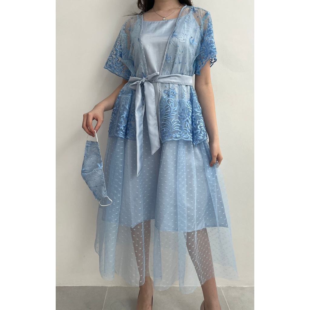 Ken-187 Dress Pesta Kondangan Wanita Mewah A-Line Dress Bridesmaid natal Korean Look Style Full Brukat ada Tali Pinggang