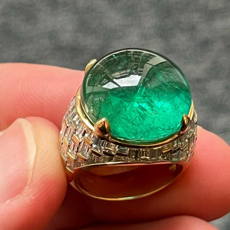 natural [EMERALD BERYL ZAMBIA MINOR OIL 20.4CT WITH RING GOLD 18K] zamrud zambia emban cincin pria w