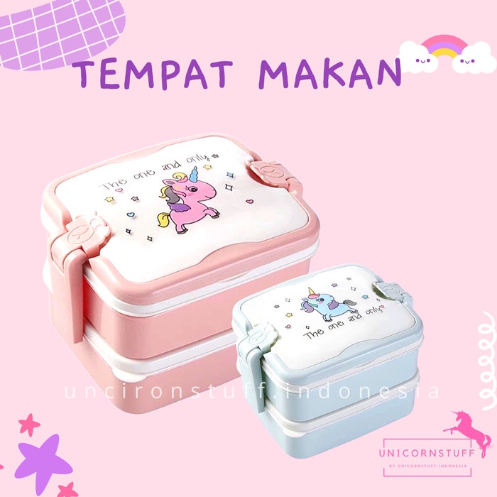 Tempat Makan Anak Sekolah Perempuan Bekal Lunch Box Cewek Unicorn Susu