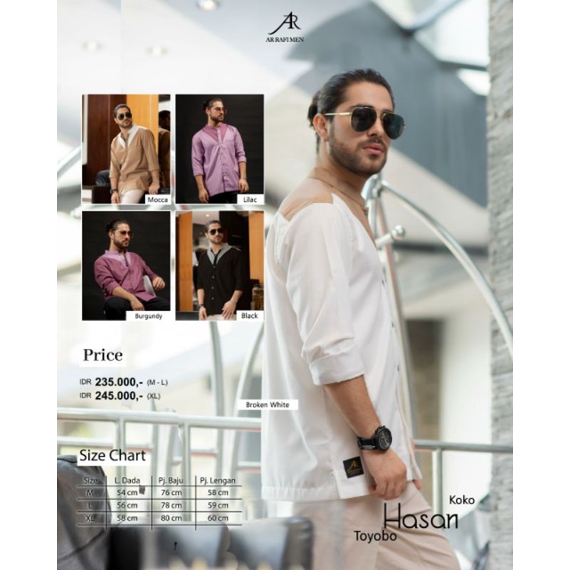 Koko Hasan lengan panjang polos kombinasi Koko dewasa kemeja koko kemeja Arrafi