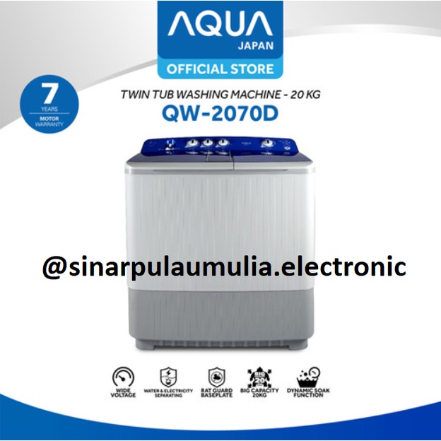 Aqua Mesin Cuci 2 Tabung Manual 20 KG - QW-2070D / QW 2070 D / QW2070D / QW 2070D