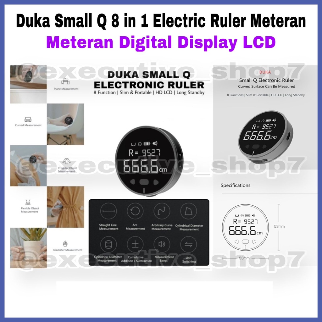 Duka Small Q 8 in 1 Electric Ruler Meteran Meteran Digital Display LCD