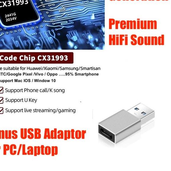Conexant CX31993 Pro HiFi DAC Type C to Jack 3.5mm AUX Audio Adaptor