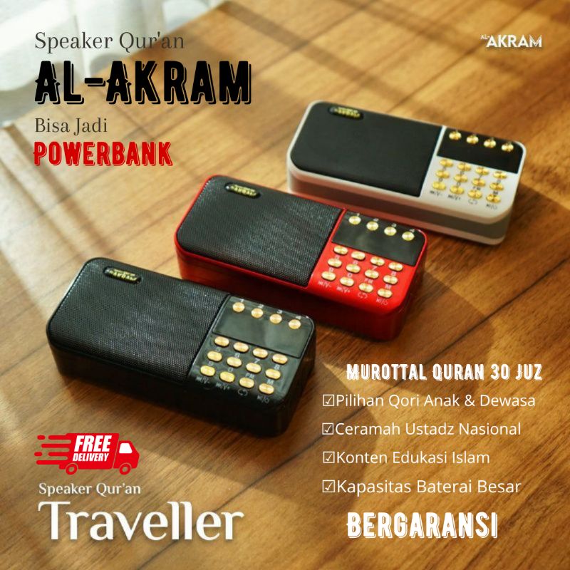 EDISI TERBARU Speaker Murottal Quran 30 Juz Speker Qur'an Al-Akram Traveller Powerbank Spiker Alqura