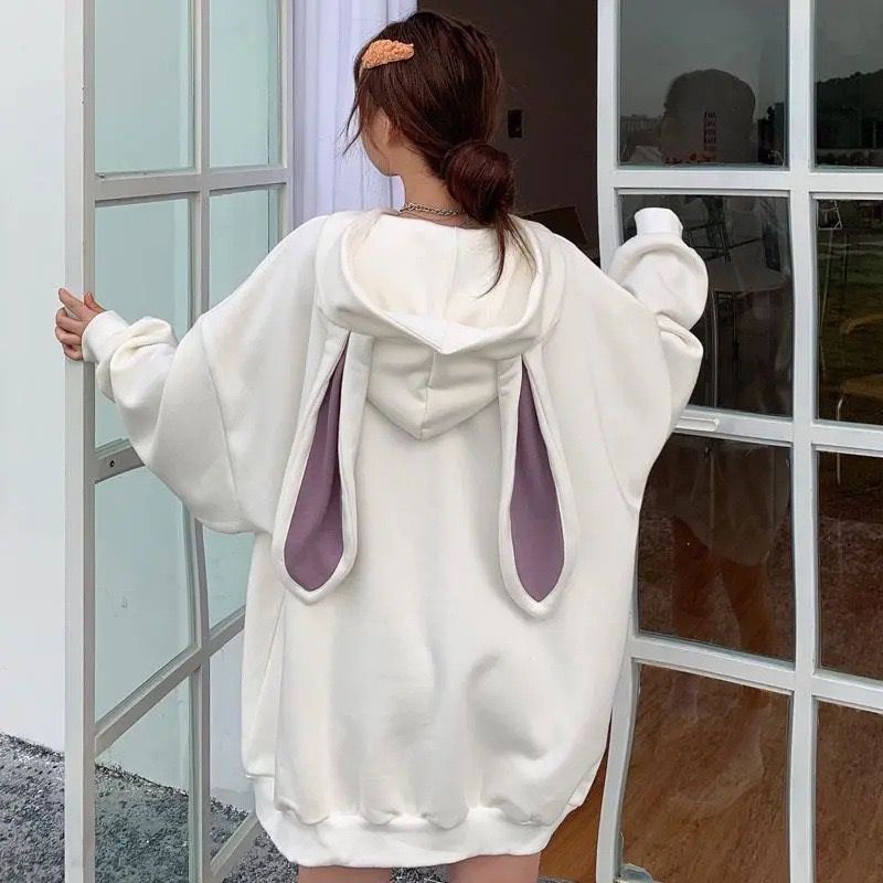 [littlecrab] Hoodie Oversize Telinga Kelinci Panjang Long Rabbit Ears Hoodie Unik Viral Polos Berkualitas Sweater Bertopi Lucu Sweatshirt Couple Unisex Bunny Korean Style