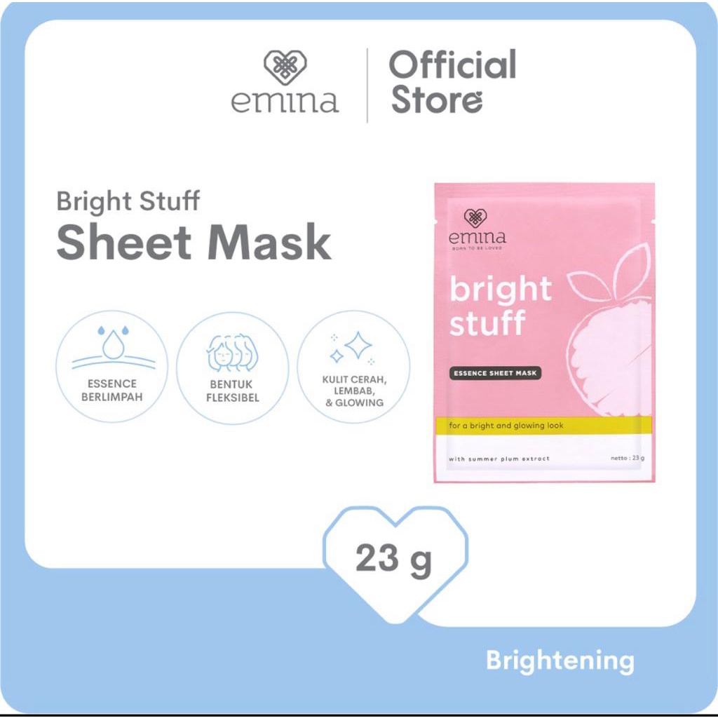 Emina Bright Stuff Essence Sheet Mask 23 g - Masker Wajah Cerah Kenyal