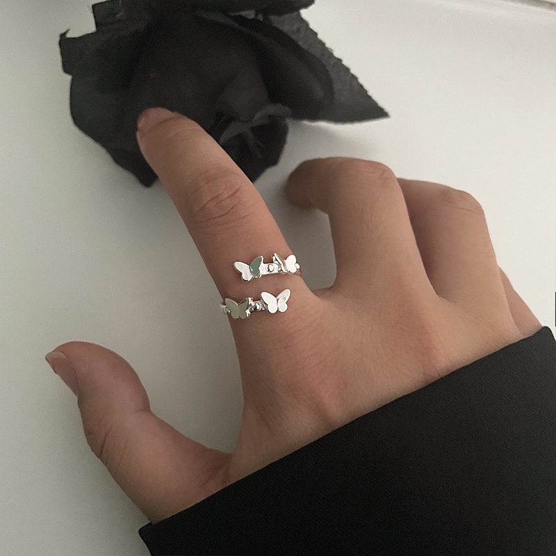 Cincin Model Terbuka Desain Kupu-Kupu Geometris Dapat Disesuaikan Gaya Vintage Minimalis Untuk Wanita