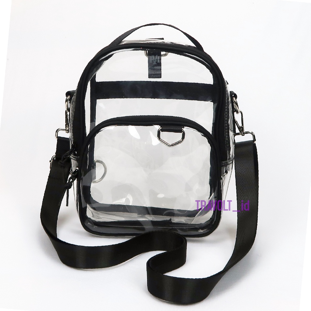 Premium Sling Bag 3in 1 - Travolt - Tas Ransel selempang Transparan - Tas PVC Mika tebal - Tas Konser KPOP - - Hitam - Black - Dae