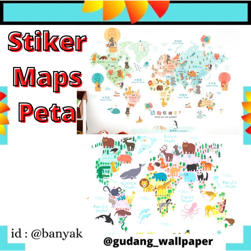 [GD] WALLSTICKER WALLSTIKER WALL SETIKER WALL STICKER STIKER STICKER DINDING TEMBOK MOTIF MAPS MAP PETA DUNIA KAMAR ANAK CEWEK COWOK KEREN MURAH BAGUS  Q 102