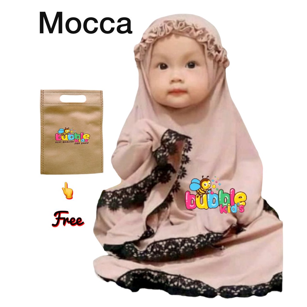 mukena anak | mukena bayi ruffle | mukena baby size 3 bln -3 ½ tahun bahan adem ngpress sage