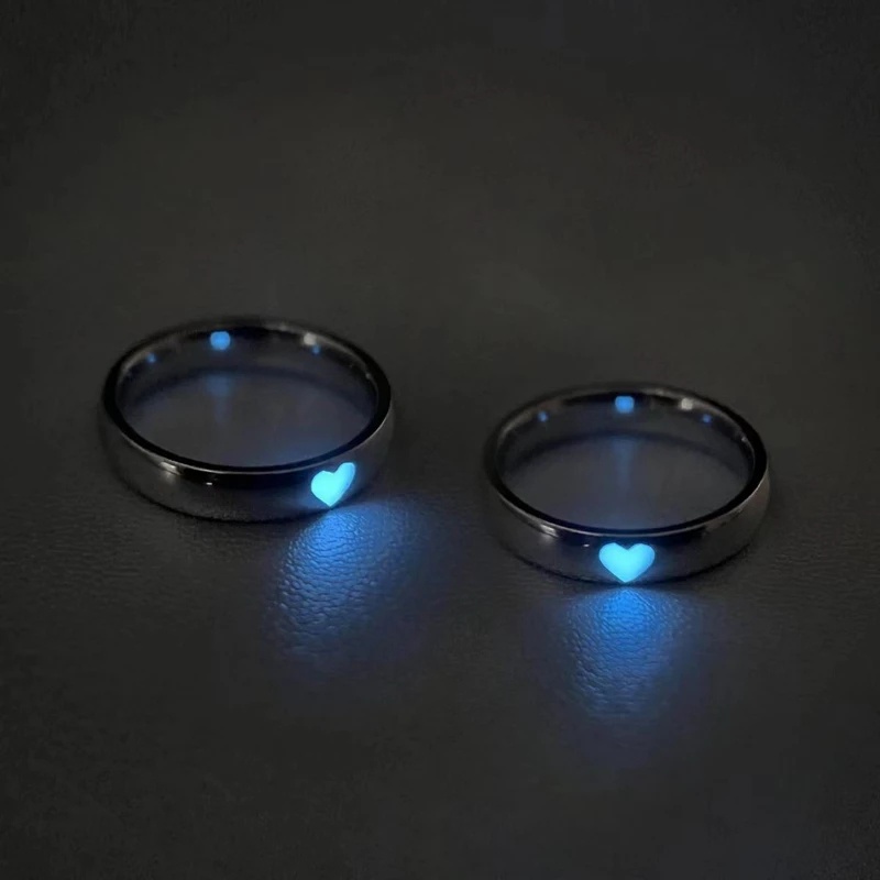 Cincin Luminous Bahan Alloy Warna Biru Pink Untuk Pasangan