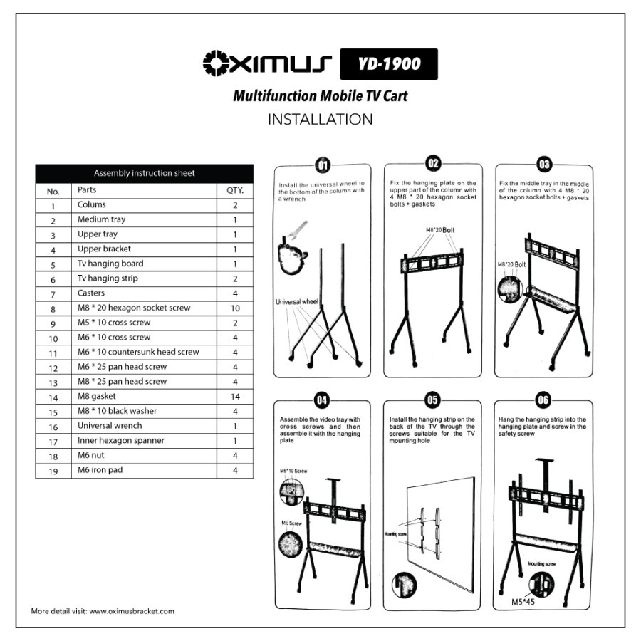 Bracket TV Standing Roda OXIMUS YD1900 | LED TV 42&quot;-90&quot; Stylish Modern