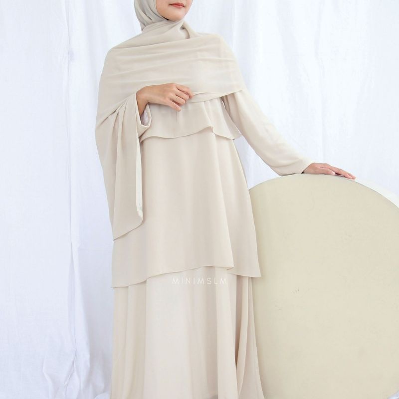 PL PRELOVED SET RAYA DRESS DAN PASHMINA ORIGINAL BY MINIMSLM IN SHADE MUSLIN  UKURAN M | GAMIS MINIM