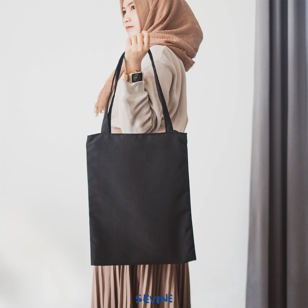 Sevine Totebag Sablon Tas Fashion Wanita Tote Bag Resleting - Drill Hitam Polos