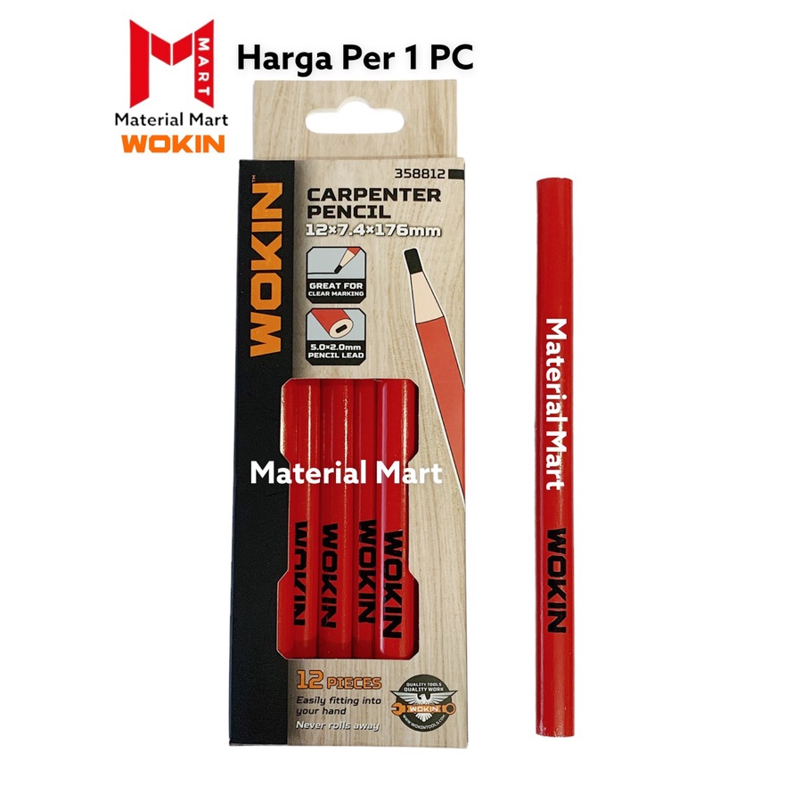 Pensil Tukang Wokin | Pensil Tukang Kayu Merah | Carpenter Pencil Red | Material Mart