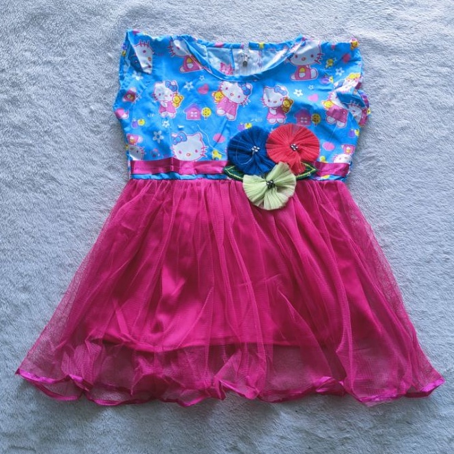 Dress anak 1 2 tahun gaun anak tutu hellokitty lucu baju anak cewek rok shabi Hk( dress shabi hellokitty )