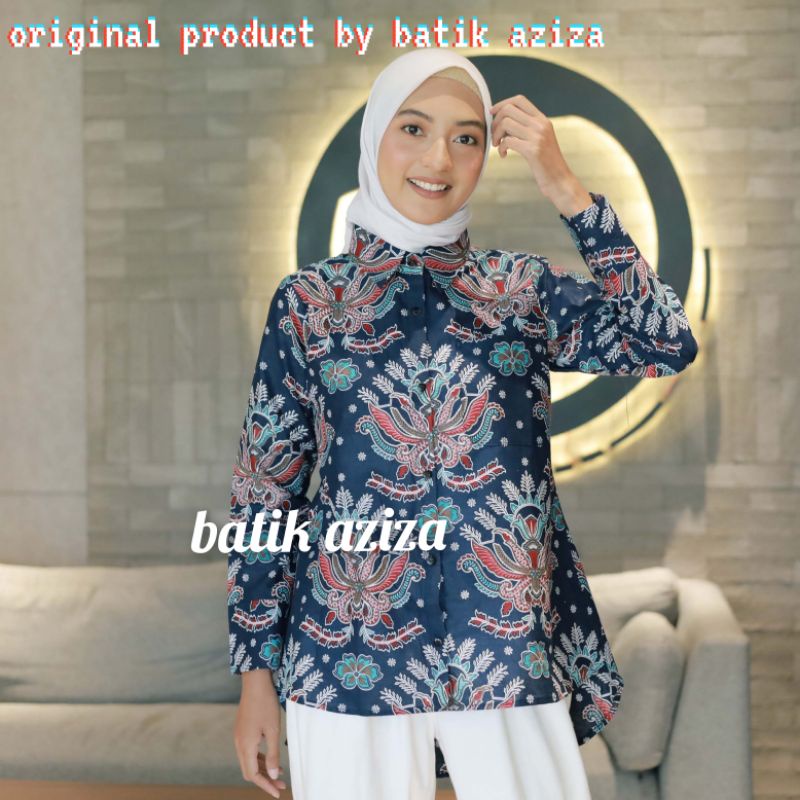 Batik Wanita Lengan panjang kancing depan kemeja wanita blus kembang goyang by Batik Aziza