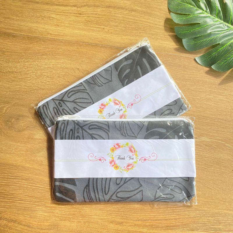 Souvenir Pernikahan Pouch Dompet Semi Kanvas Murah Motif Monstera uk 20x12 Packing TC