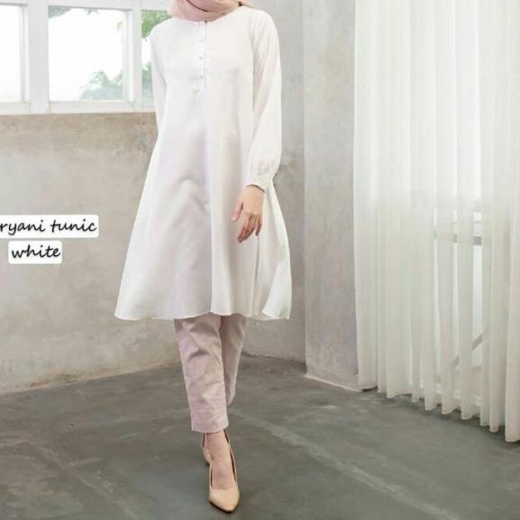 baju Tunik Remaja polos putih Long Tunik Tunik Rayon Fathin basic - mocca, M