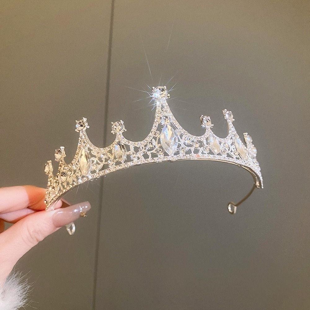 Needway   Mahkota Pengantin Mewah Indah Retro Aksesoris Rambut Tiara Pengantin Gadis Berlian Imitasi Bando Berlian Mahkota Gaya Korea Hiasan Kepala Pengantin