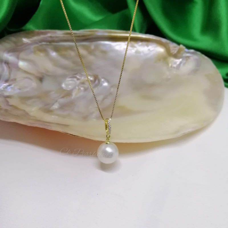 Liontin Mutiara Air Laut Papua Asli/Perak S925 Lapis Emas 18K