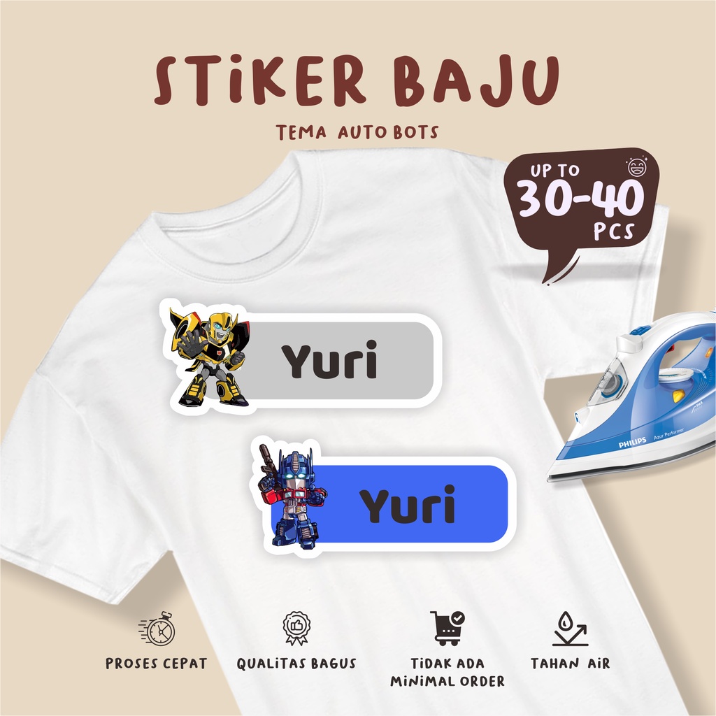 

(30-40pcs)Murahh Stiker Kain Label Baju Nama Anak tema \ AUTOBOTS / Sablon Setrika Name /Label Sticker Iron on sticker a/