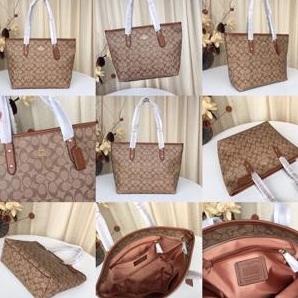 TAS COACH Tote City Zip Signature KHAKI SADDLE ORIGINAL - COACH F58292