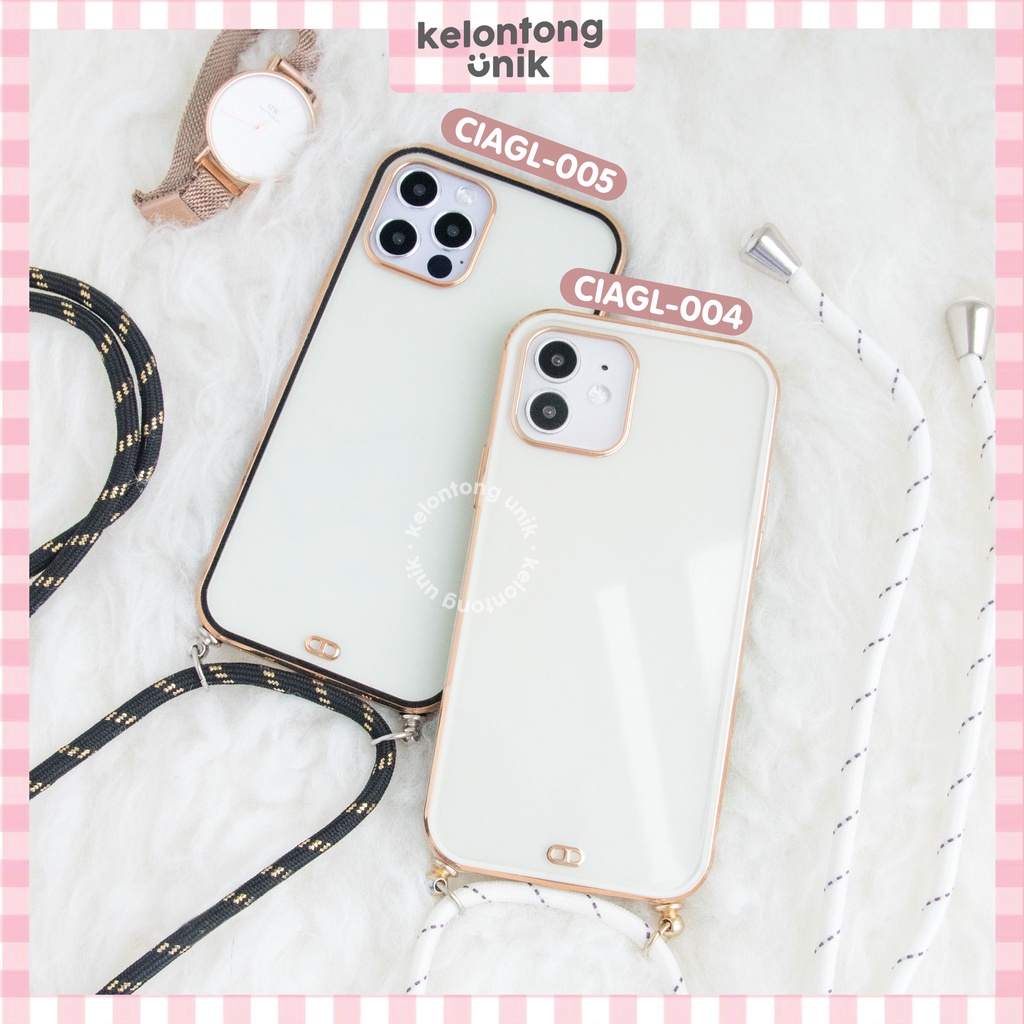 (Seri 2) For iPhone - Anti Crack Gold Plating Lanyard Case/ Sling Case Tali