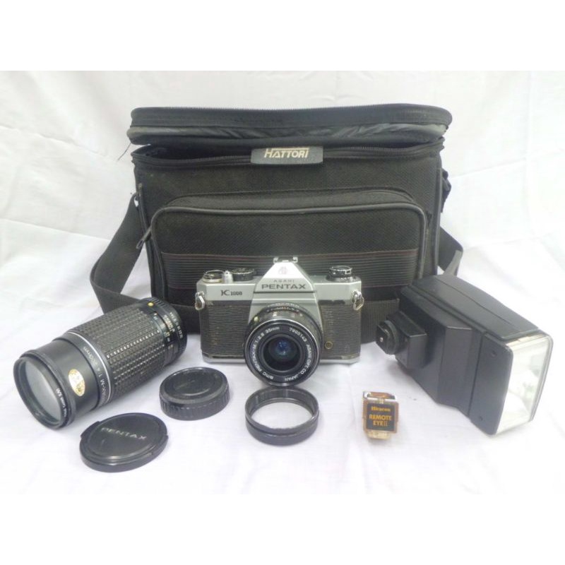 Asahi Pentax K1000, 2 Lensa, Blitz, Trigger & Tas