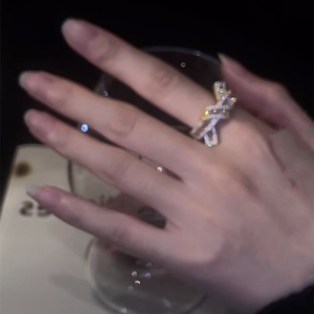 Cincin Model Terbuka Desain Simpul Hias Zircon Gaya Mewah Untuk Wanita