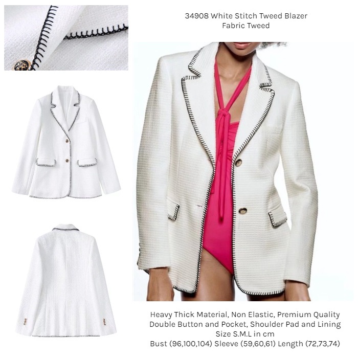 34908 White Stitch Tweed Blazer