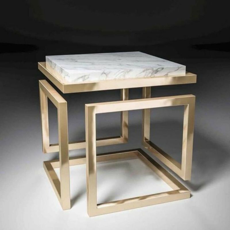 Meja Kopi kotak Rangka Besi Top Marmer Meja Tamu