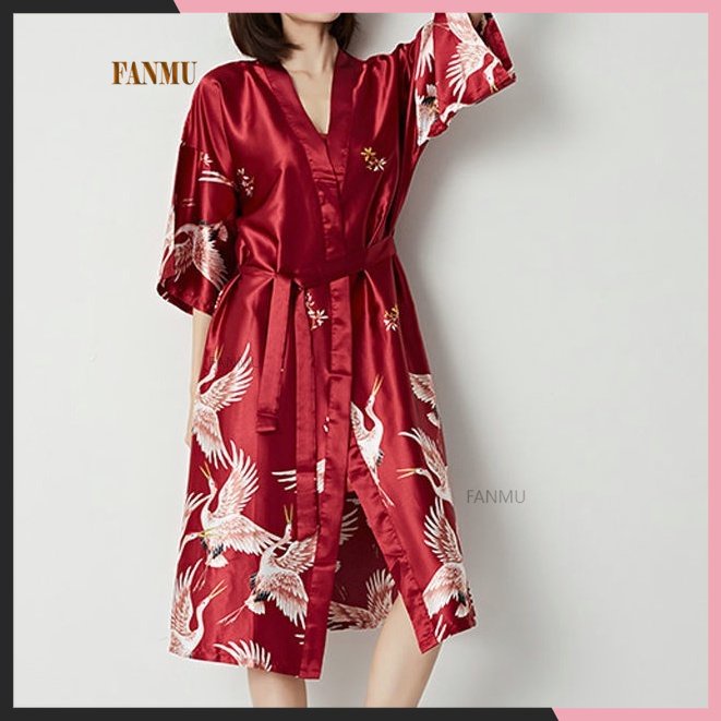 [COD] daster kimono panjang baju tidur wanita satin premium home dress korea